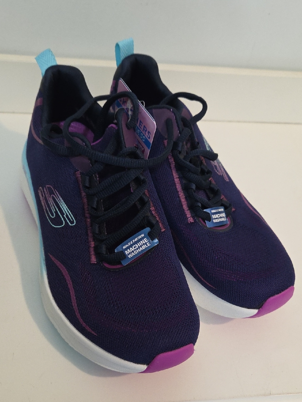 Skechers Women's Navy and Purple Knit Slip-On Athletic Sneakers NWT Size 7